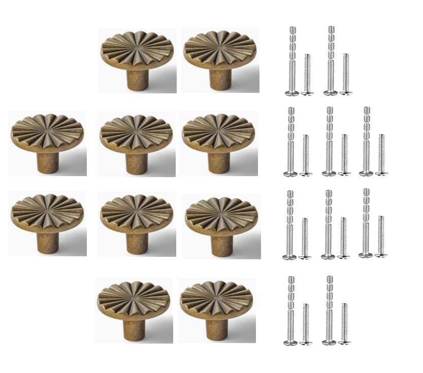 Qivine 10 PiezasTiradores Armarios Vintage, Pomos y Tiradores con Tornillos, Fácil Montaje y Elegante, Sin Bordes Afilados, Tiradores Cajones para Gabinete, Cajones, Cocina, Baño (B-Cobre)