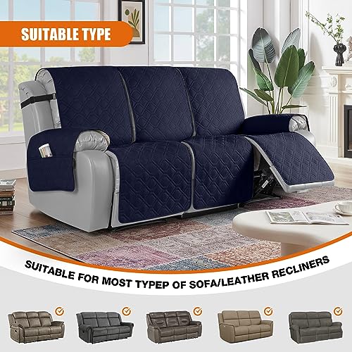 Image of VANSOFY Waterproof Recliner Couch Covers Washable, Dark Blue,3 Seater | 1-Piece, Non-Slip with Elastic Straps, Sofa Cover with Pocket for Dogs, Pets