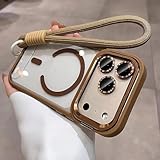 Funda con soporte para cámara para iPhone 17 Pro Max Air, correa de muñeca, película protectora para lente para iPhone 16, 15, 14 Plus, 11, 12, 13 Pro Max, color dorado GS, para iPhone 11 Pro Max