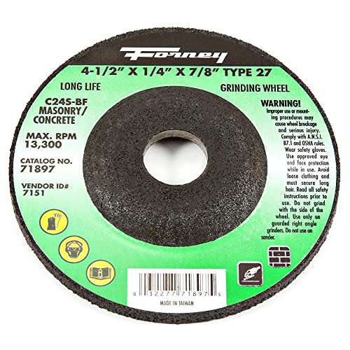 Forney 71897 Grinding Wheel with 7/8-Inch Arbor, Masonry Type 27, C24S-BF, 4-1/2-Inch-by-1/4-Inch
