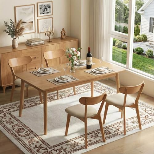 Image of 100% Solid Wood Dining Chairs,Mid Century Modern Dining Chairs with Rounded Backrest,Kitchen,Dining Room Chairs Set of 1 /2 /4 (4, Original Color White Upholstery)