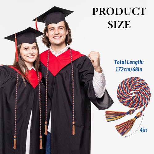 Image of ONUPGO Gold Royal Blue Red Graduation Cord, Graduation Honor Cords Rayon Braided Tassel Cord for 2026, 68 inch Polyester Yarn Long Robe Honor Rope for Graduation Students, Bachelor Gown