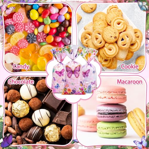 100 unidades de sacos de guloseimas borboleta celofane aquarela estampa floral sacos de doces primav