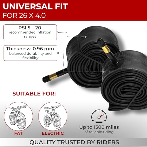Fincci Fat Bike Inner Tubes 26 x 4.0 - Pair 100-559 mm with 48mm Schrader Valve - For Fat Tire and Mountain, Electric & Road Bicycles - Suitable for Sand, Snow, Dirt & Trail Use- Pack of 2 accessories - Afbeelding 4