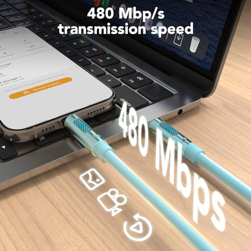 Image of MFish 240W USB-C to USB-C Cable (PD 3.1 EPR), 480Mbps Speed, Fast Charging Type C Cable for MacBook Pro /Air, iPhone 17 /16 Pro, Galaxy S25 /S24, Laptops, iPad, Durable Silicone, 6FT Blue