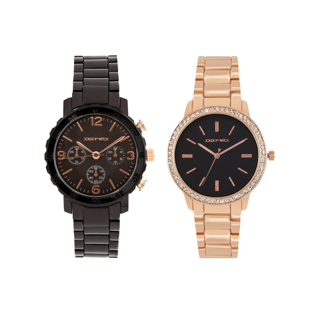 Joker & Witch Stainless Steel John And Jane Couple Analogue Watches, Black Dial, Rose Gold Band (B0CVLC331P) Amazon Price History, Amazon Price Tracker