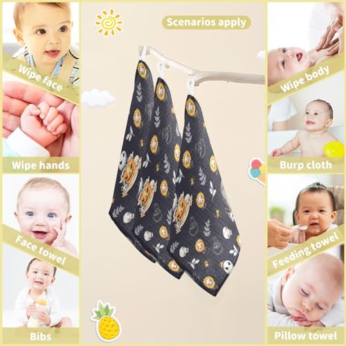 Image of vvfelixl Baby Muslin Washcloths Halloween Skulls Horror Monsters Baby Burp Cloths Cotton Baby Face Towel for Newborn Infants Boys Girls Soft and Absorbent 11.8 X 11.8 in, 3 Pack Black