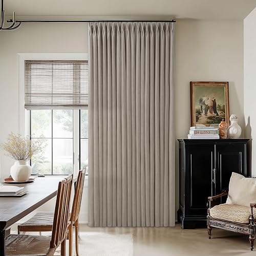Image of 100 Inch Wide Curtains 84 Inches Long Linen Curtains Burlywood Birch | Pinch Pleated, for Patio Sliding Door, Light Filtering Drapes, Extra Wide, 100 x 84 Drapes, Living Dining Room, 1 Panel