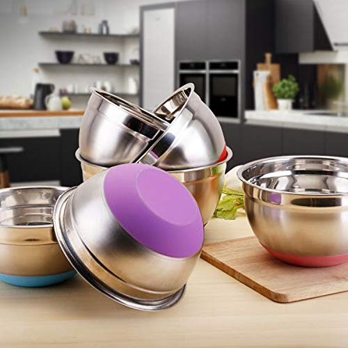 image for Stainless Steel Mixing Bowls Set of 6, Non Slip Colorful Silicone Bott