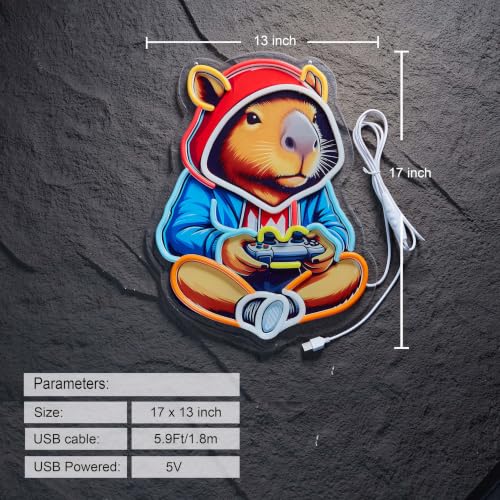 Image of Gaming Capybara Neon Sign Capy Gamer Light for Wall Decor