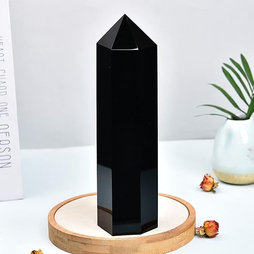 Miniatura 4 de MOGEMT Torre grande de cristal de obsidiana negra natural varita de punta de cristal curativo obelisco 6 facetas reiki chakras terapia de meditación