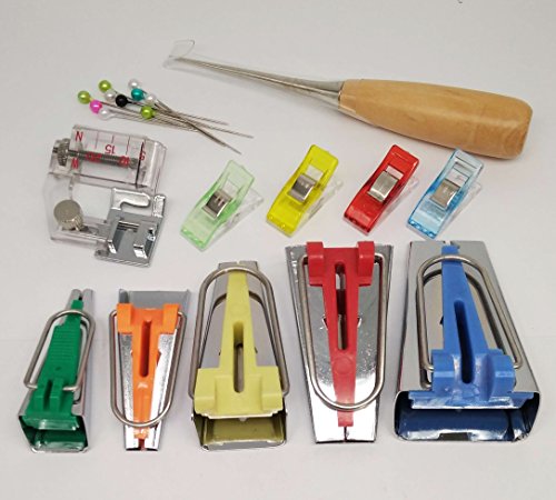 Honeysew BIASSETD Bias Tape Maker Kits All 5 Sizes 6Mm 9Mm 12Mm 18Mm 25Mm Binding Foot Craft Clips Awl Quilter'S Pin thumb #1