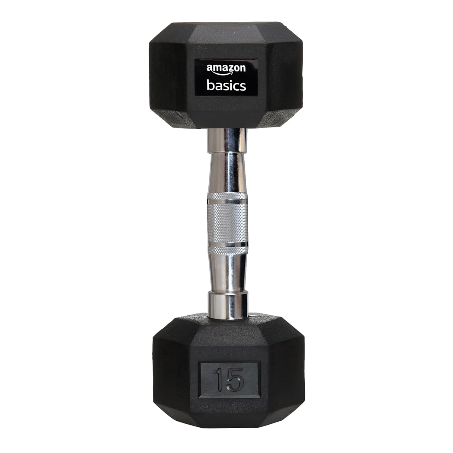 amazon basics Rubber Encased Hex Dumbbell Weight Set Of 1, 15 Kg,Black-image-28