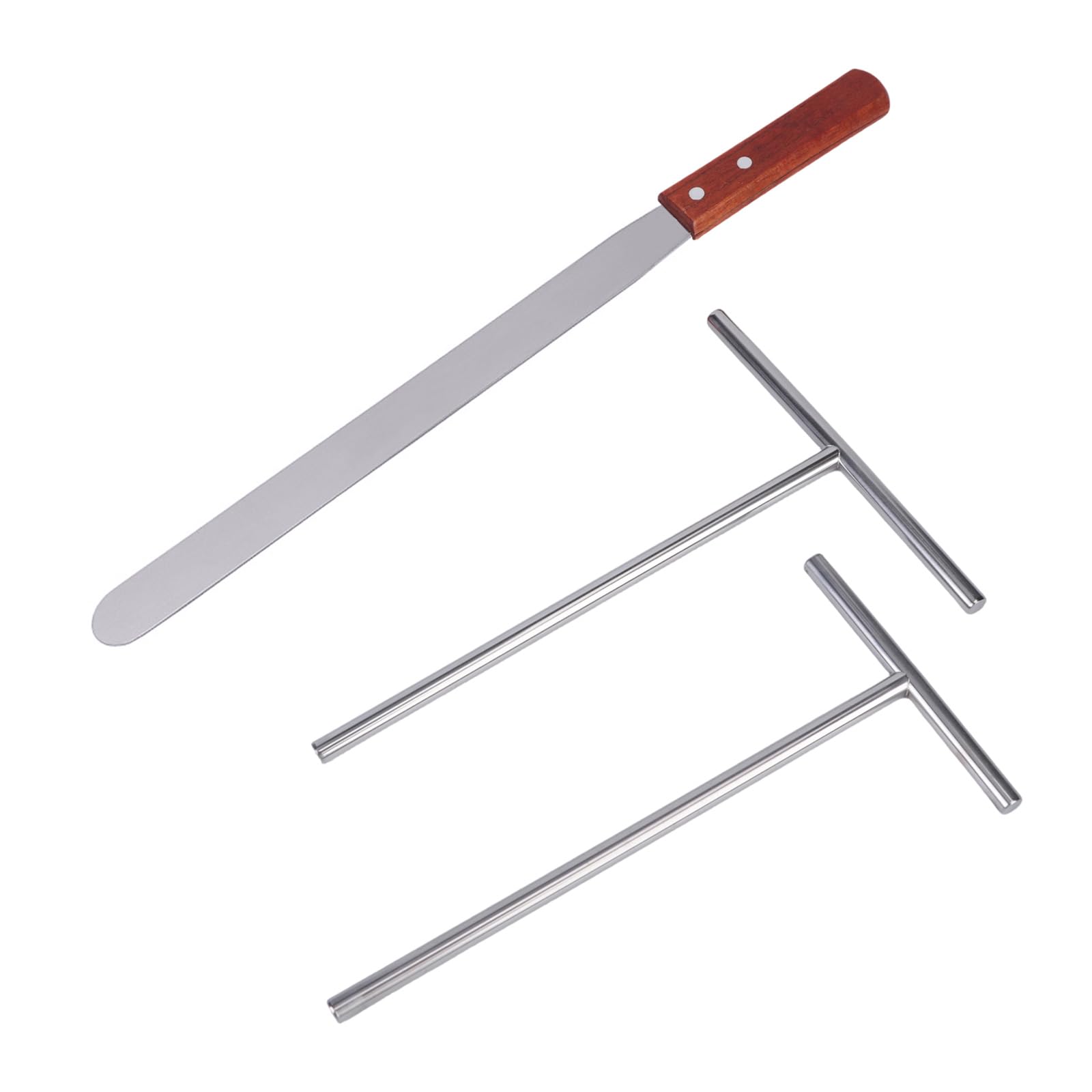 Elnwnnkc Of 3 T Shape Crepe Spatulas Stainless Steel Batter Spreader and Pancake Turner Tool with Wooden Handle for Kitchen Use Baking Spatula for Pancakes