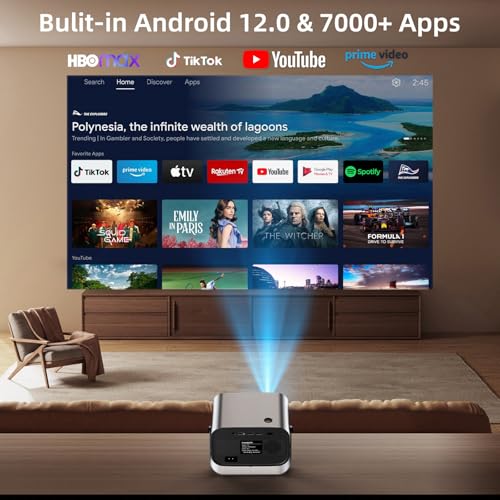 Image of Smart Projector with WIFI and Bluetooth, 800ANSI Native 1080P Portable Projector Built-in Apps, Auto Keystone & Electric Focus Movie Projector for Home Theater Compatible with IOS /Android /HD(Metallic)