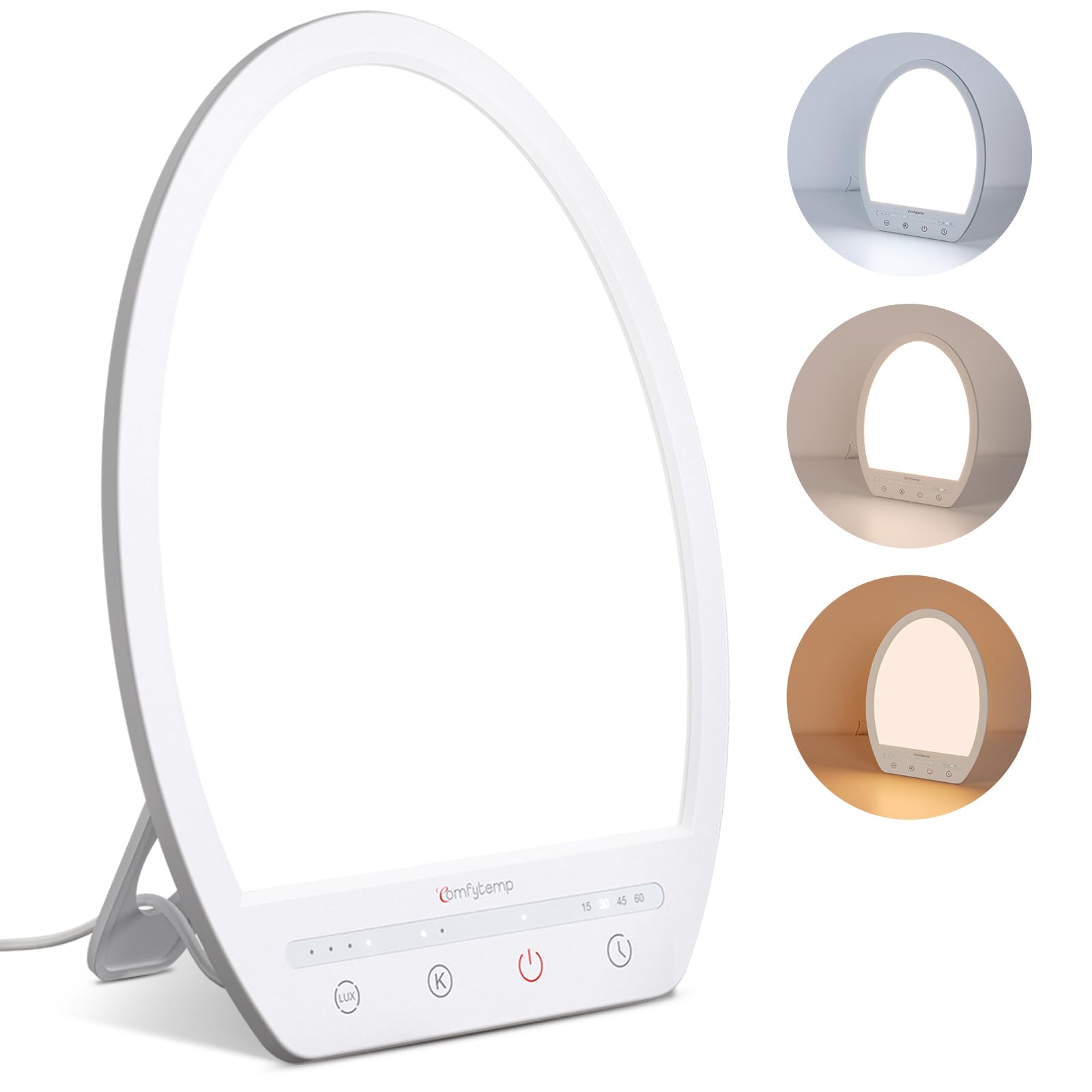 Comfytemp Tageslichtlampe Schreibtisch 16.000 Lux Sonnenlicht Lampe,UV-Frei Lichttherapie 19x24cm Simulation von Tageslicht für Verbessert Schlaf Stimmung Konzentration mit Speicherfunktion