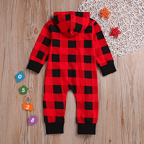 Utowo Christmas-Hooded-Onesies-Jumpsuit-Romper For Infant Newborn Baby-Boy-Girl, Red-Plaid-Buffalo-Checkered Reindeer Onesie #TOP1