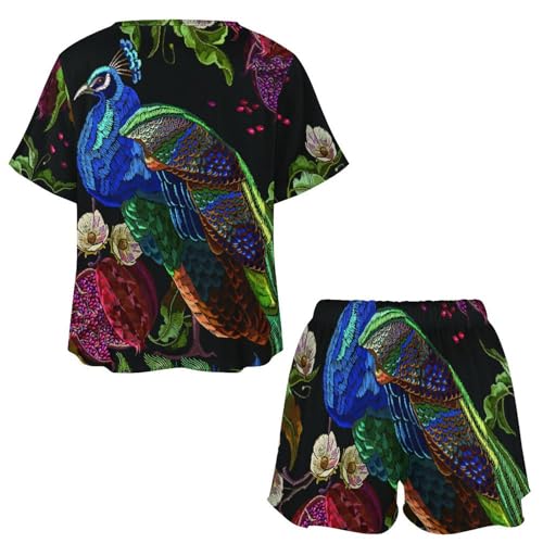 Pyjama femme court Fleurs De Paon en version ensemble de nuit léger pour l'été - 5