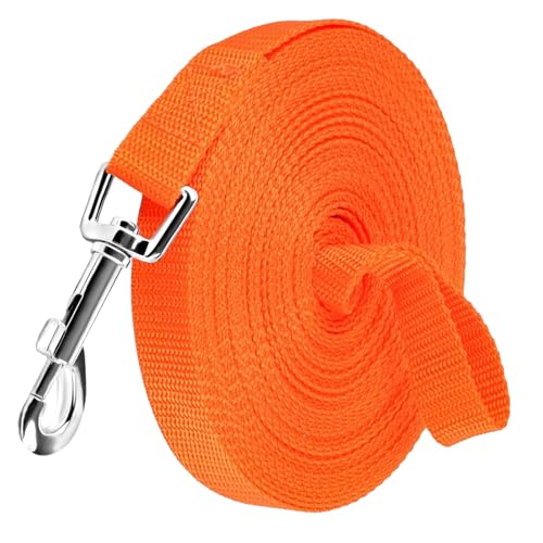 Lunghina Cane 10 Metri, Guinzaglio da Addestramento per Cani di Piccola e Grande Taglia, Guinzaglio Lungo per Cani per l'addestramento e l'uso all'aperto, con Passante e Moschettone a D (Arancio)