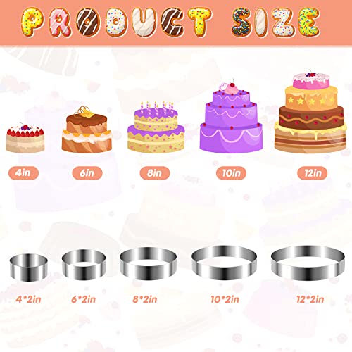 Eaasty 5 Pcs 4"–12" Round Cookie Cutter Set Cake Ring Biscuit Cutters Cake Mold Stainless Steel Pastry Ring for Baking Cakes Cookies Pancakes Mousse Tart Muffin(Circle,5 Sizes) by Eaasty - Image 2