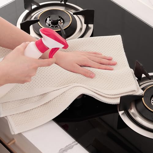 Image of Homaxy 100% Cotton Waffle Weave Kitchen Dish Towels, Ultra Soft Absorbent Quick Drying Cleaning Towel, 20x28 Inches, 8-Pack, Beige