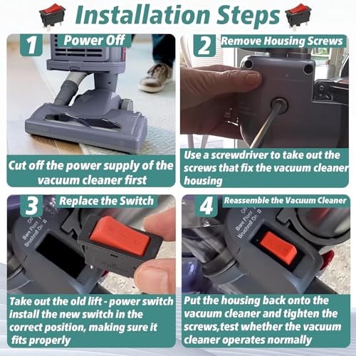 Image of 2-Pack 3-Way Power Switch for Lift-Away Vacuums,Compatible with Shark Navigator Lift-Away Upright Models NV22, NV26,NV351,NV352, NV355,NV356E,NV357,NV360,NV60,NV70,NV95,UV400,UV410,UV420,UV440,UV540