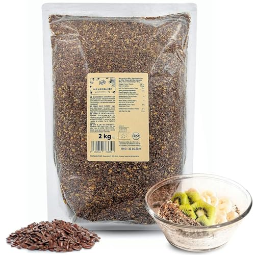 KoRo - Geschrotete Bio Leinsamen 2 kg - 100% Leinsamen geschrotet - Ohne Zusätze - Bio-Qualität - Ideal zum Backen, Kochen oder als Topping