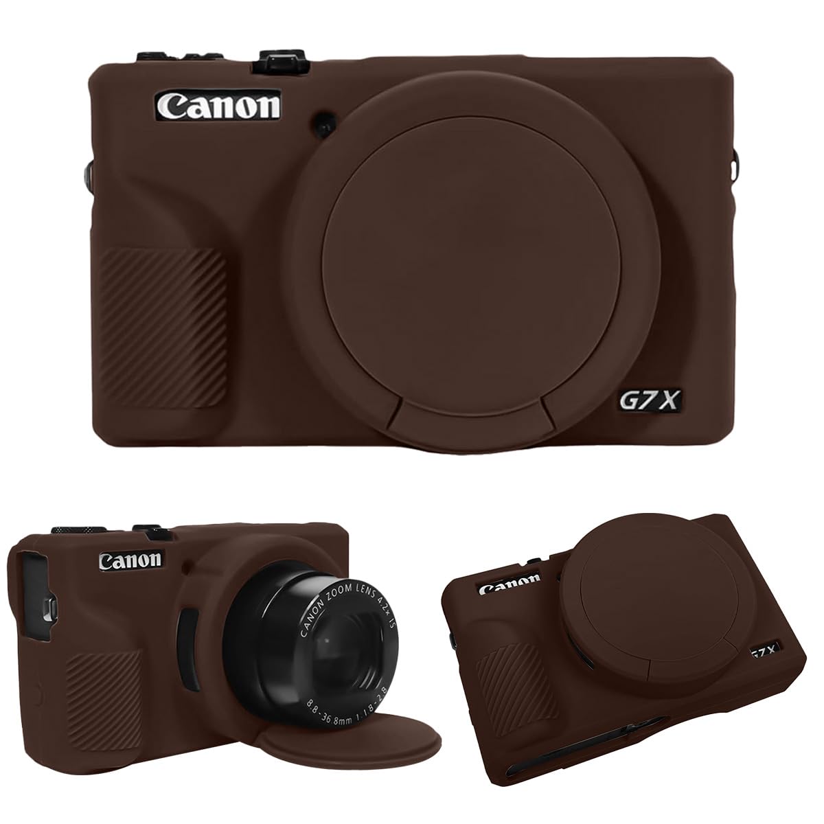 T Tersely Premium Soft Silicone Protective Case with Removable Lens Cover for Canon Powershot G7X Mark III Digital Camera - Washable, Lightweight, and Stylish Protection (Brown)