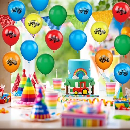 Image of Truck Balloons 30 Pcs 12inch Red Yellow Orange Green Latex Balloon