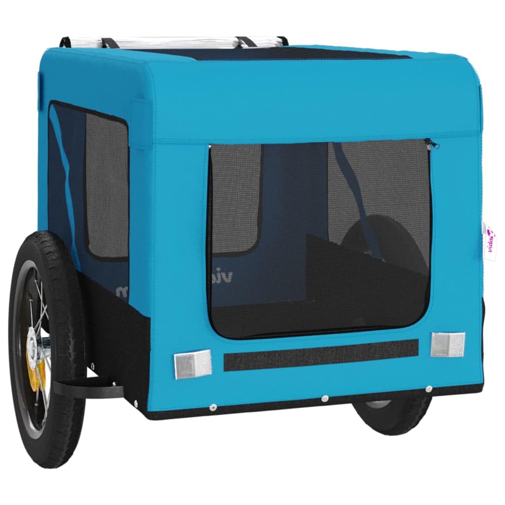 Fahrradanhänger für Hunde Blau Schwarz Oxfordgewebe Eisen, PVC Dach, 54,5 x 120 x 53 cm, 30 kg, faltbar mit Netzfenstern, sichere Transportkabine für Ausflug