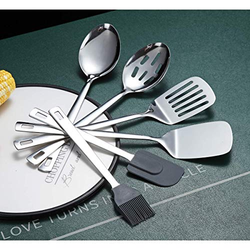 Image of Cooking Spoon, Berglander 6 Pieces Spatula Set Stainless Steel, Metal Spatula, Serving Spoon, Kitchen Tools Set Non-Stick And Heat Resistant, Dishwasher Safe, Easy to Clean (6 Packs)