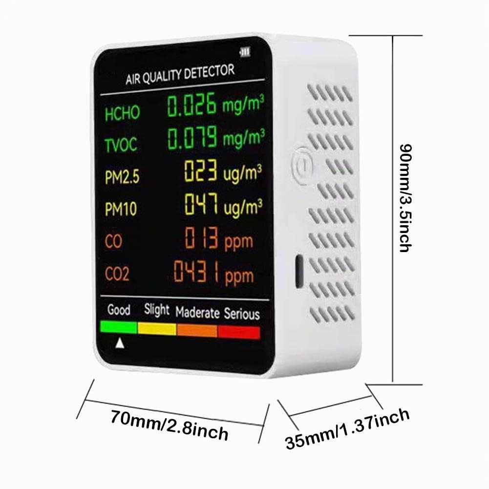 Moniteur de qualité de l'air intérieur 6 en 1, testeur de CO2, Moniteur de dioxyde de Carbone PM2,5, testeur de CO2 PM10, TVOC, HCHO, et CO pour la Maison