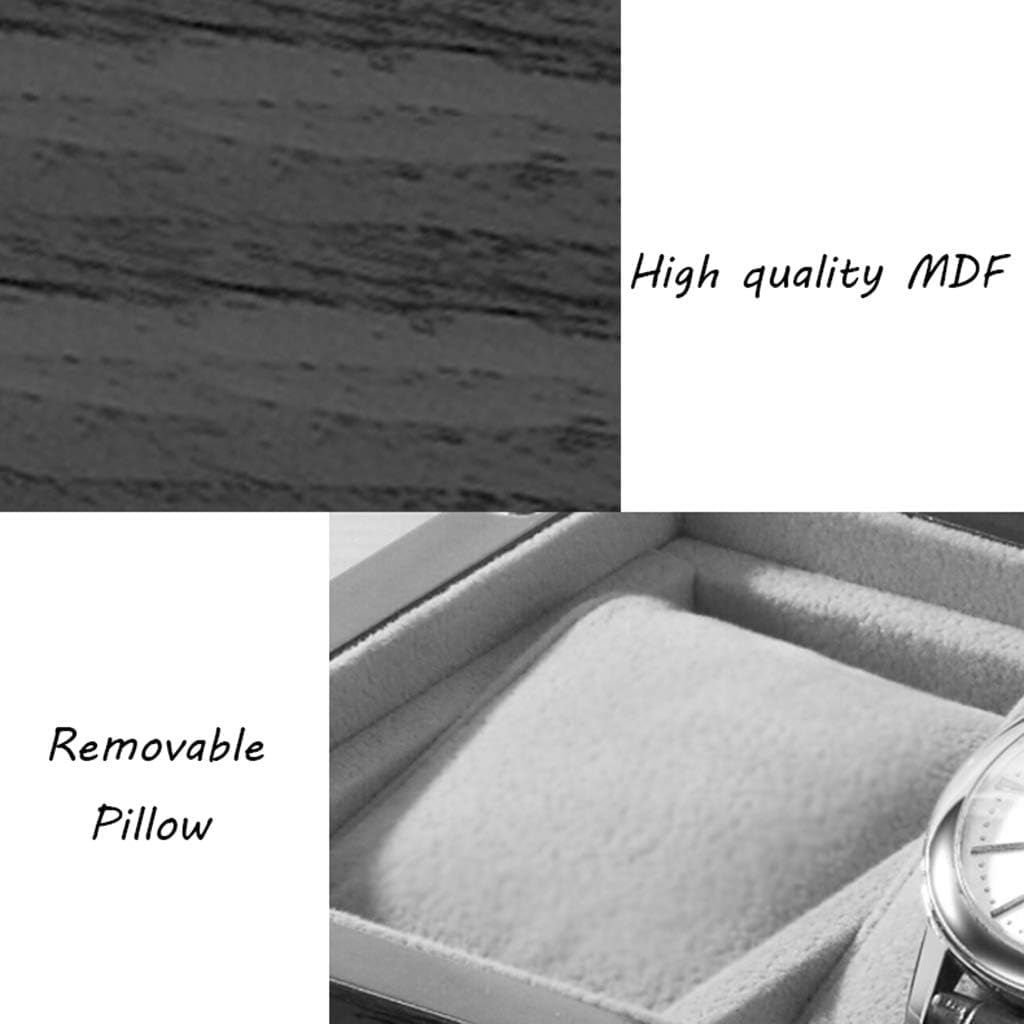 Caja de reloj de madera con 3 ranuras, caja de reloj con tapa de cristal, soporte para reloj con almohadas extraíbles para reloj, exhibición de joyas de lujo con cierre de metal (negro)