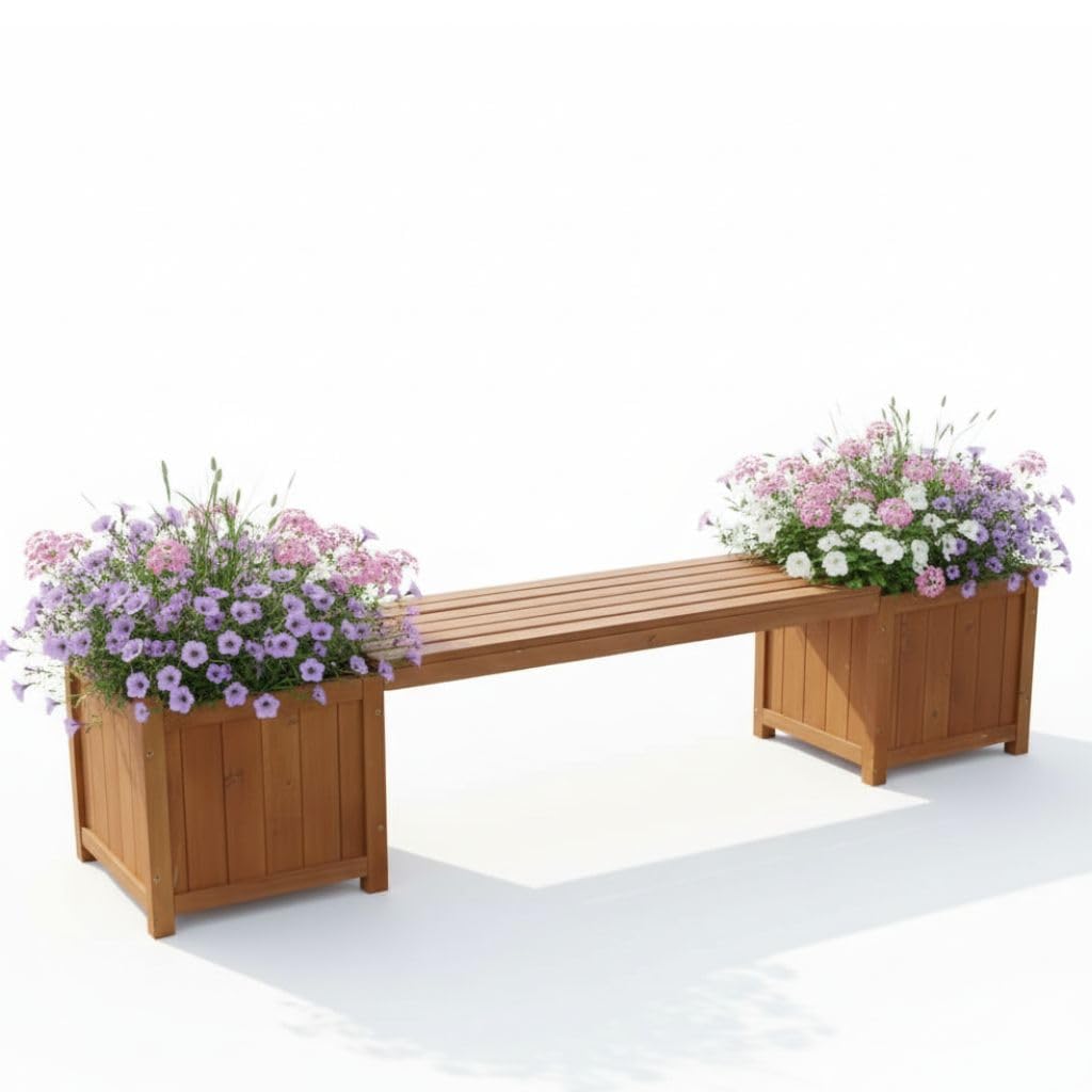 Mucola Gartenbank mit Pflanzkasten 2-Sitzer 180x40x40 cm Holz imprägniert | Sitzbank mit 2 integrierten Blumenkästen, Terrasse, Balkon, Outdoor, warme Maserung, schnelle Montage ohne Spezialwerkzeug