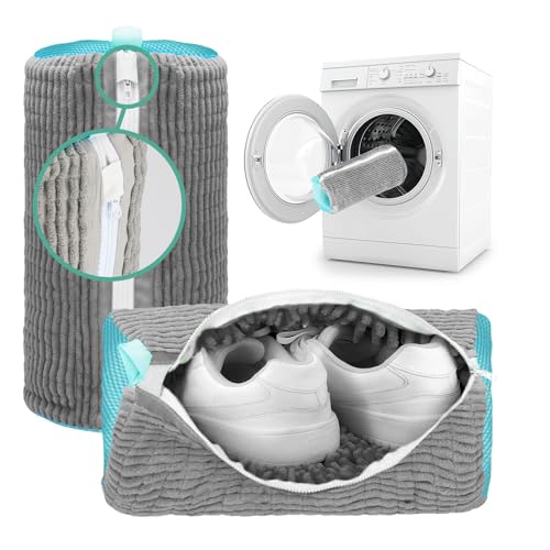 2 Pezzi Sacchetto Scarpe Lavatrice - Riutilizzabili Sacchetti per Scarpe Lavanderia - Pulizia a 360° con Cerniera Rinforzata (Grigio)