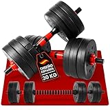 unycos - Juego de Mancuernas Ajustables con Barra Recta de Conexión, Discos【30 kg】de Cemento Recubiertos, Pesas de Agarre Ergonómico para Gimnasio en Casa y Fitness (Red Transformer)