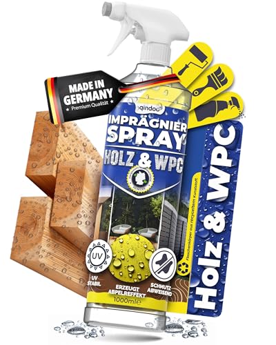 Imprägnierspray für Holz, WPC & Rattan für Haus, Garten & Innenbereich – Wetterfest, Atmungsaktiv & Transparent, Qindoo Made in Germany, 1L