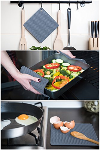 Q'S Inn TRV2S2RGR Silicone Pot Holders And Trivet Mats Heat Resistant To 440°F To Protect Your Table And Countertop Contains 4 Pieces 2 Round And 2 Squared thumb #1
