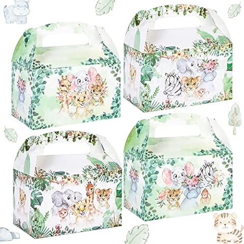 24 pcs Watercolor Jungle Animals Treat Boxes for Watercolor Jungle Animals Party Favors Supplies Cover