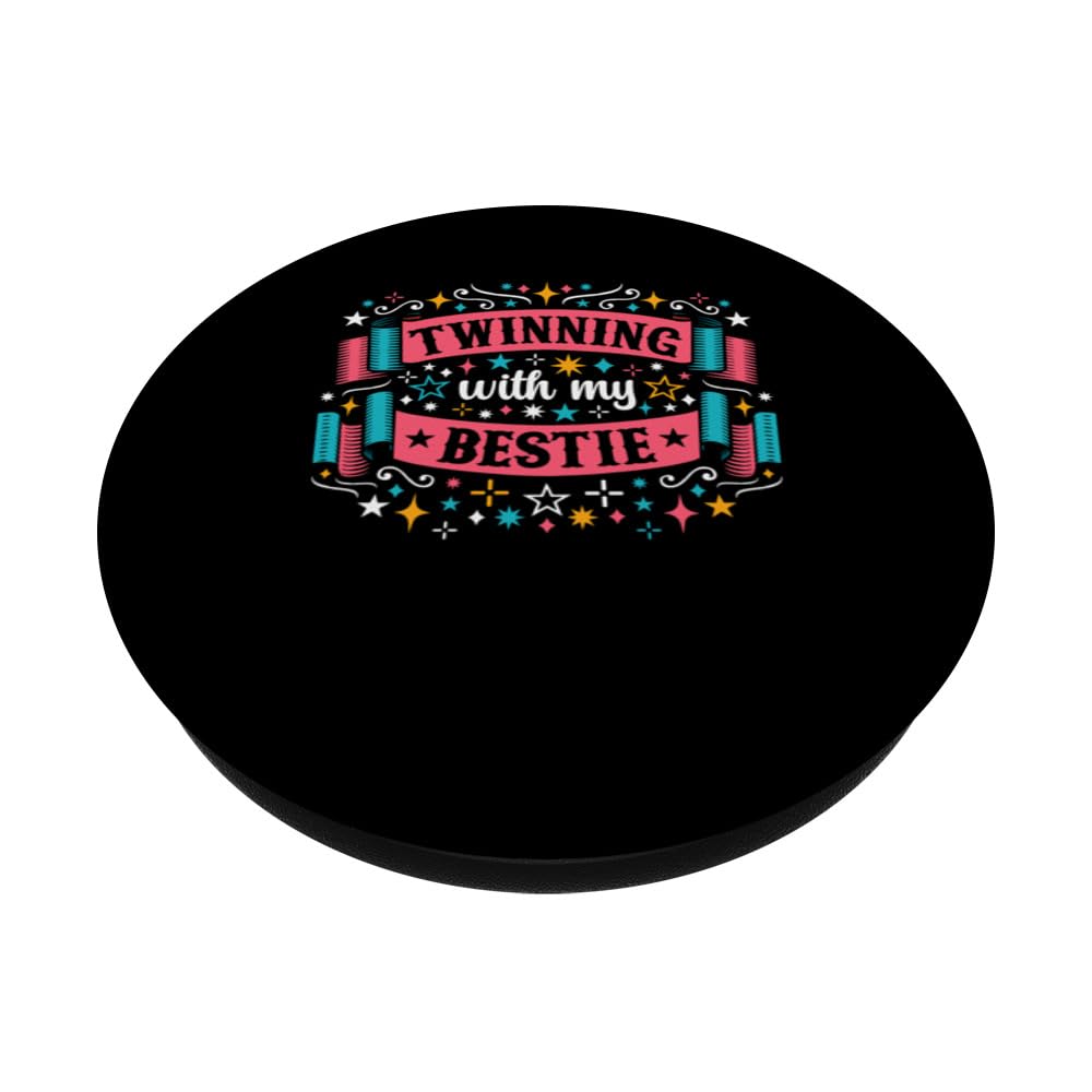 Twins Day Twinning With My Bestie PopSockets Swappable PopGrip, Black - Image 2