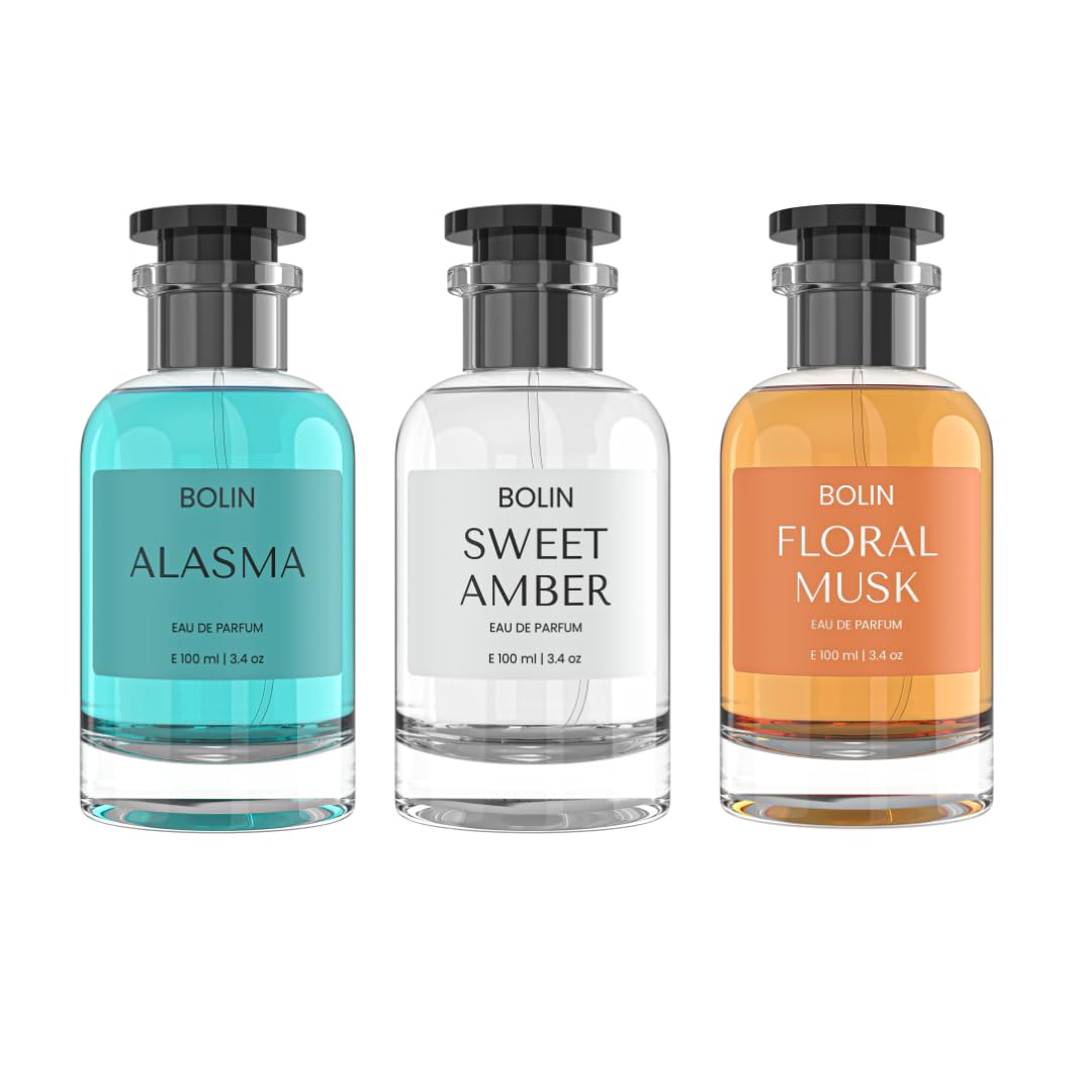 BOLIN Alasma, Sweet Amber & Floral Musk Eau De Perfume Set | 100ml Each (3.4 oz) | Premium Long-Lasting and Refreshing Unisex Parfum | with Grapefruit, Lime, Musk & Vanilla | Gift for Men & Women | Set of 3-image-30