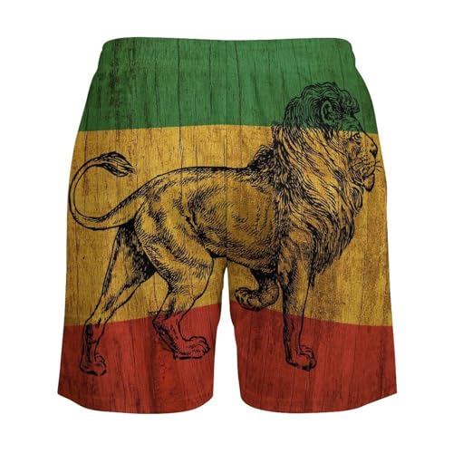 Jamaican Rasta Lion Wooden Flag Beach Shorts for Men Swim Trunks Quick Dry Swim Shorts with Compression Liner Pocket4