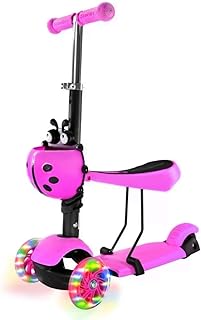 سكوتر بتصميم كرتوني مزود بمقعد قابل للطي وعجلات واضاءة LED للاطفال والنبات بعمر 2-5 سنوات للاستخدام الخارجي مناسب كهدية للكريسماس من سيداري، بينك، عدد العجلات: 3، هيكل يحتوي على بلاستيك، زهري، طفل