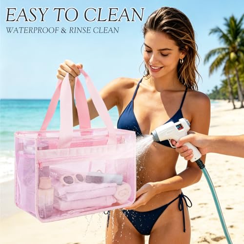 Image of Fammart Iridescent Clear Beach Bags Waterproof Sandproof for Women, Large Jelly Tote Zipper Pool Bag Cruise Essentials 2026