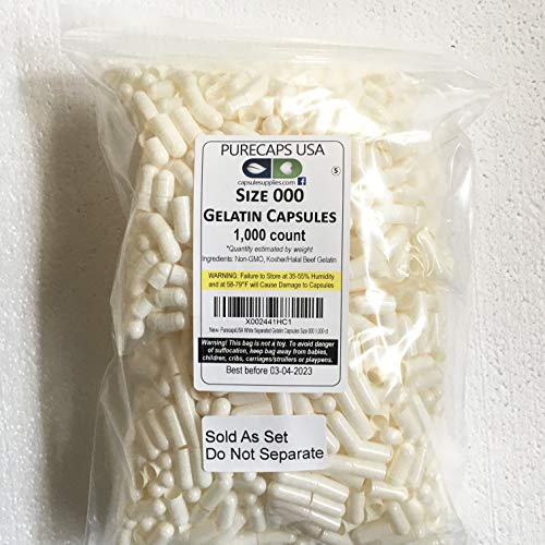 PurecapsUSA - Empty White Gelatin Capsules - Size 000 (1,000 Separated Capsules)