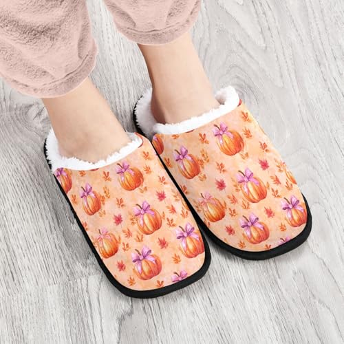 Purple Bow Autumn Pumpkin Slippers For Women Men Soft Memory Foam Non-Slip Hallowmas Winter Indoor House Shoes Travel Slipper4