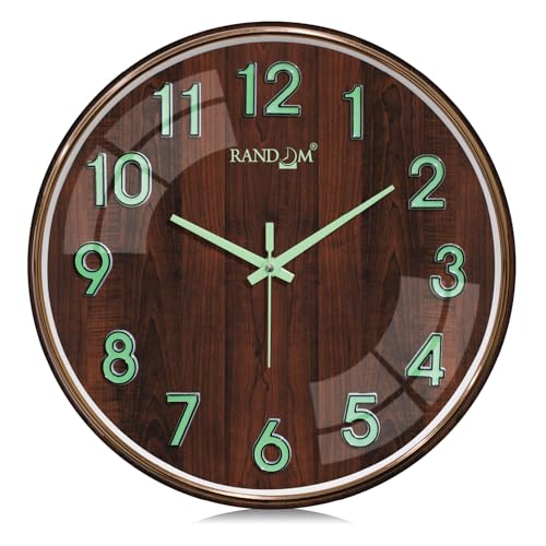 Image of RANDOM Modern Wall Clock with 3D Radium Numbers, Silent Non-Ticking, Premium Black Frame, Ultra Clear Glass for Living Room, Home Office (12.75 inch)