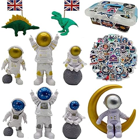 Fycooler Toy Figures Spaceman Astronaut Figures Playset with Astronaut Statue Stickers and Dinosaur Ornaments Desktop Decorations /Children's Gifts for Home Party Birthday Cake Topper Figure Cover