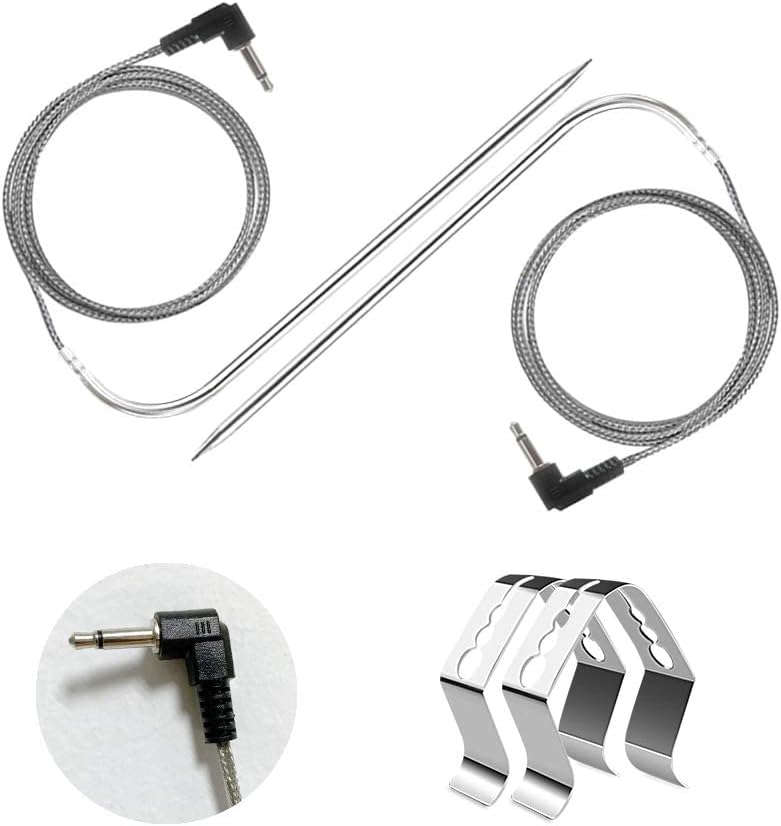 Replacement for Pit Boss Meat Probe Pellet Grills and Pellet Smokers Parts,2pc Waterproof BBQ Temperature Probe,3.5 mm Plug,Equipped with Stainless Steel Grill Holder 2pc
