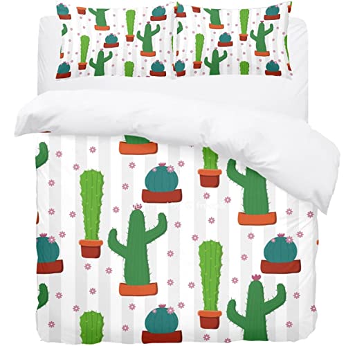 Housse de couette cactus avec 2 taies d'oreiller pour lit double